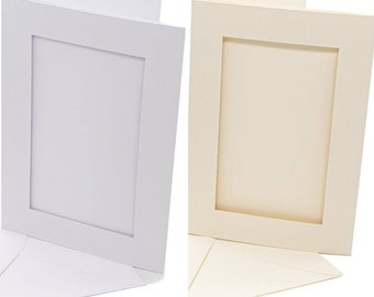 A5 8.25x5.75" Tri-Fold Card Blanks with 6.15x3.75" Rectangle Aperture: 5 Pack Beige or White