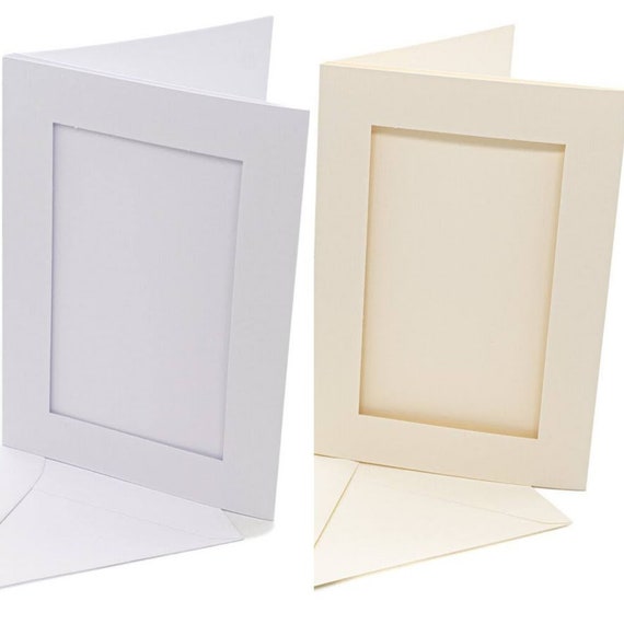 A5 8.25x5.75" Tri-Fold Card Blanks with 6.15x3.75" Rectangle Aperture: 5 Pack Beige or White