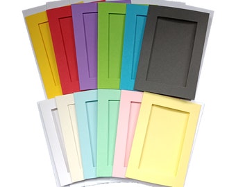 Rectangular Aperture A6 Tri-Fold Colour Cards & Envelopes | 12 Colours | 5 Pack | 10x15cm Card, 11x7cm Cut Out | Card Making Cross Stitch