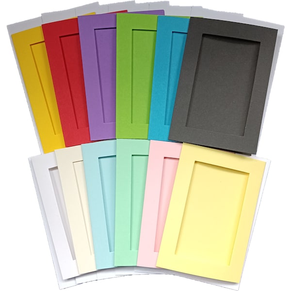 Rectangular Aperture A6 Tri-Fold Colour Cards & Envelopes | 12 Colours | 5 Pack | 10x15cm Card, 11x7cm Cut Out | Card Making Cross Stitch