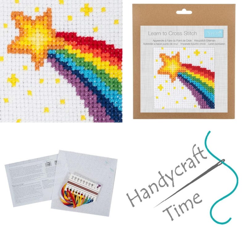 Learn to Cross Stitch Kit: Choice of 10 Bright Designs, Ideal Kids Crafting Gift Rainbow