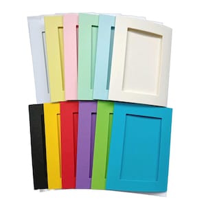 4.5x3.5" Small Tri-Fold Card Blanks with 3.4x2.1" Rectangle Aperture: 5 Pack in 14 Colours