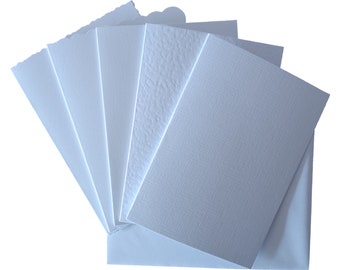 A6 Deckle Scallop Linen Plain White Card Blanks | 5 Pack | A6 10x15cm 6x4" Cards & C6 Envelopes | Embossed Finish Curved Edge White Cards