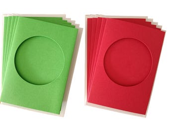 A6 6x4" Tri-Fold Card Blanks with 3.25" Circle Aperture: 5 Pack Christmas Red & Green