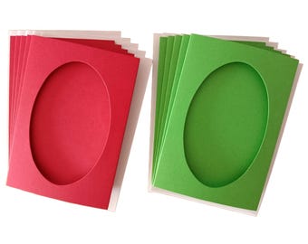 A6 6x4" Tri-Fold Card Blanks with 4.6x3" Oval Aperture: 5 Pack Christmas Red & Green