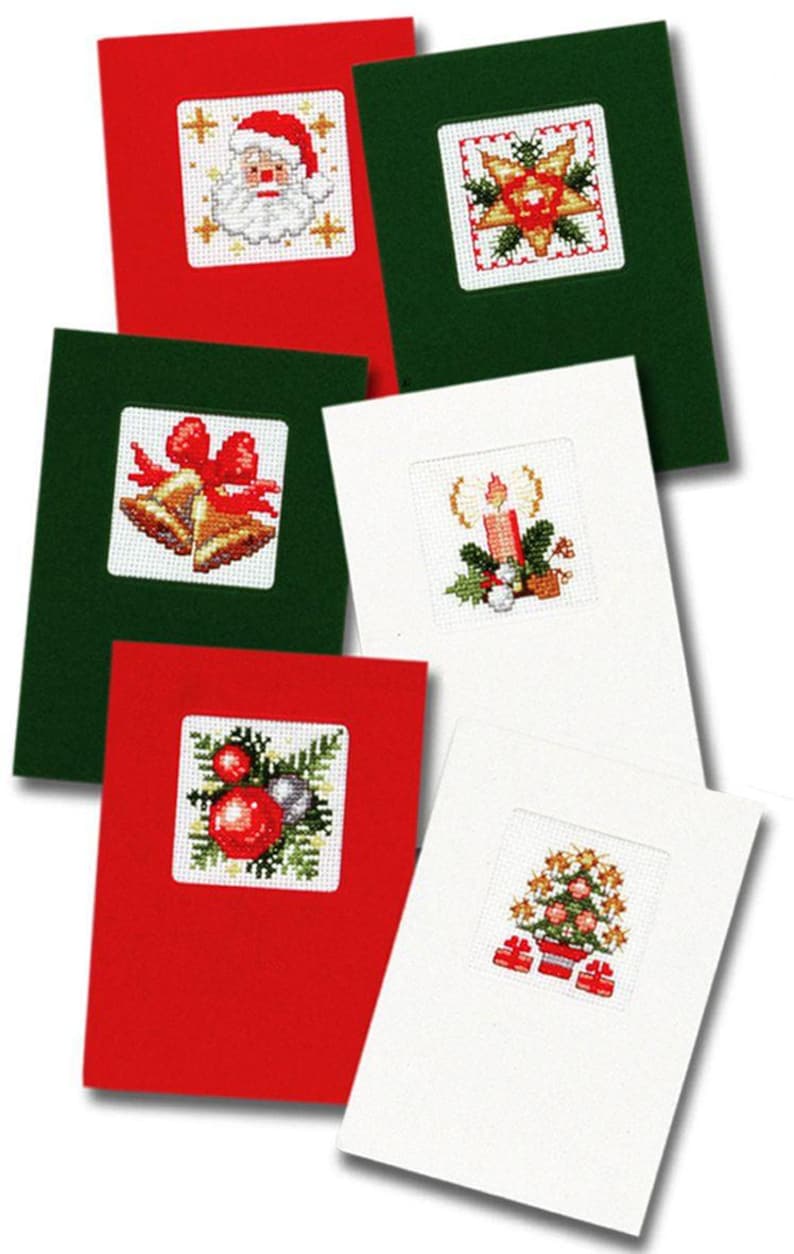 Bumper Christmas Card Cross Stitch Kit 6 Festive Designs to Sew and Mount Choice of 2 Sets Aida