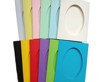 4.5x3.5" Small Tri-Fold Card Blanks with 3.25x2.25" Oval Aperture: 5 Pack in 14 Colours