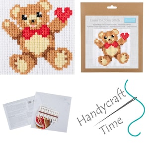 Learn to Cross Stitch Kit: Choice of 10 Bright Designs, Ideal Kids Crafting Gift Teddy Bear