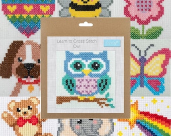 Learn to Cross Stitch Kit: Choice of 10 Bright Designs, Ideal Kids Crafting Gift