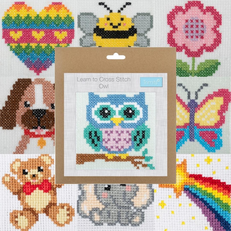 Learn to Cross Stitch Kit: Choice of 10 Bright Designs, Ideal Kids Crafting Gift image 1