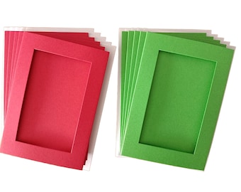 A6 6x4" Tri-Fold Card Blanks with 4.4x2.6" Rectangle Aperture: 5 Pack Christmas Red & Green