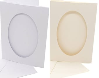 A5 8.25x5.75" Tri-Fold Card Blanks with 6.25x3.85" Oval Aperture: 5 Pack Beige or White