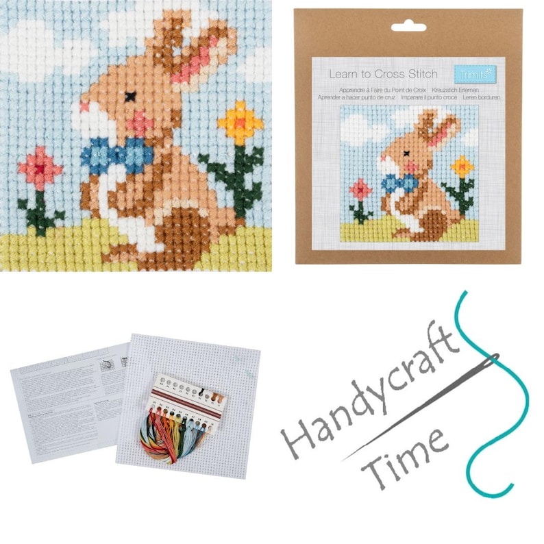 Learn to Cross Stitch Kit: Choice of 10 Bright Designs, Ideal Kids Crafting Gift Bunny