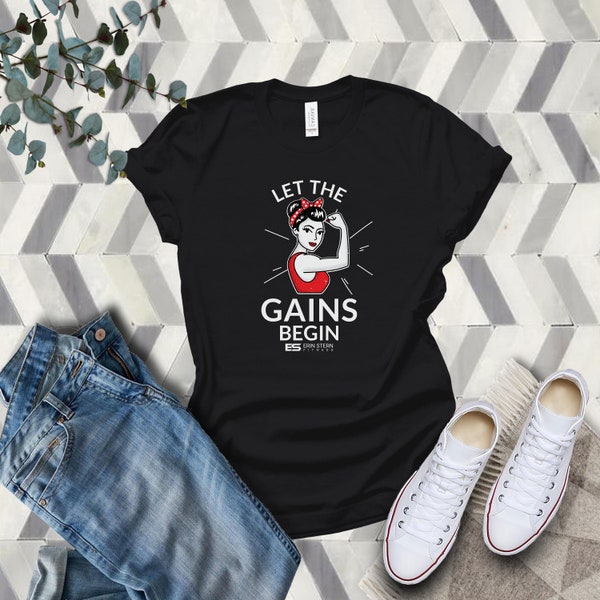 Erin Stern Fitness Let The Gains Begin Unisex Short Sleeve T-Shirt | 100% Airlume Combed and Ring-Spun Cotton