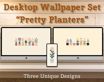 Potted Plants Design - Pastel Abstract Minimalist Art as Desktop Wallpaper Backgrounds for Mac, Windows, iPhone & Android Screens