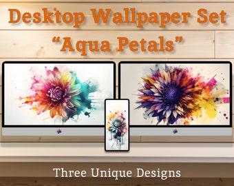 Abstract Watercolor Flowers - Colorful Minimalist Art as Desktop Wallpaper Backgrounds for Mac, Windows, iPhone & Android Screens