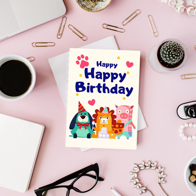 Printable Birthday Card and Envelope Set for Kids Happy Etsy