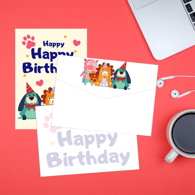Printable Birthday Card and Envelope Set for Kids Happy Etsy