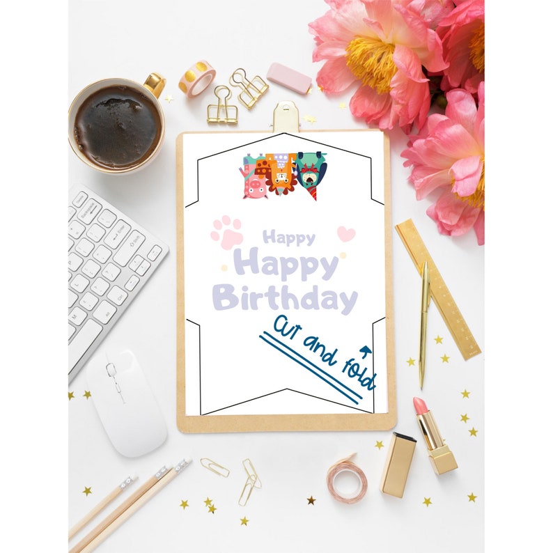 Printable Birthday Card and Envelope Set for Kids Happy Etsy