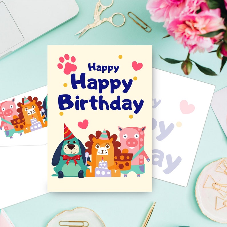 Printable Birthday Card and Envelope Set for Kids Happy Etsy