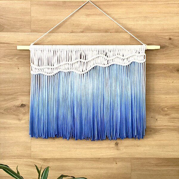 Unique dip-dyed Ocean Blue macrame Wall hanging