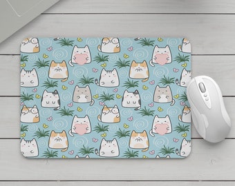 Pastel Blue Kawaii Cats Mousepad, Cute Cats Mouse mat, Cat lovers mousepad