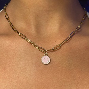 Light Pink Smiley Paper Chain Necklace | Preppy Necklace | Preppy Jewelry | Smily Face Necklace