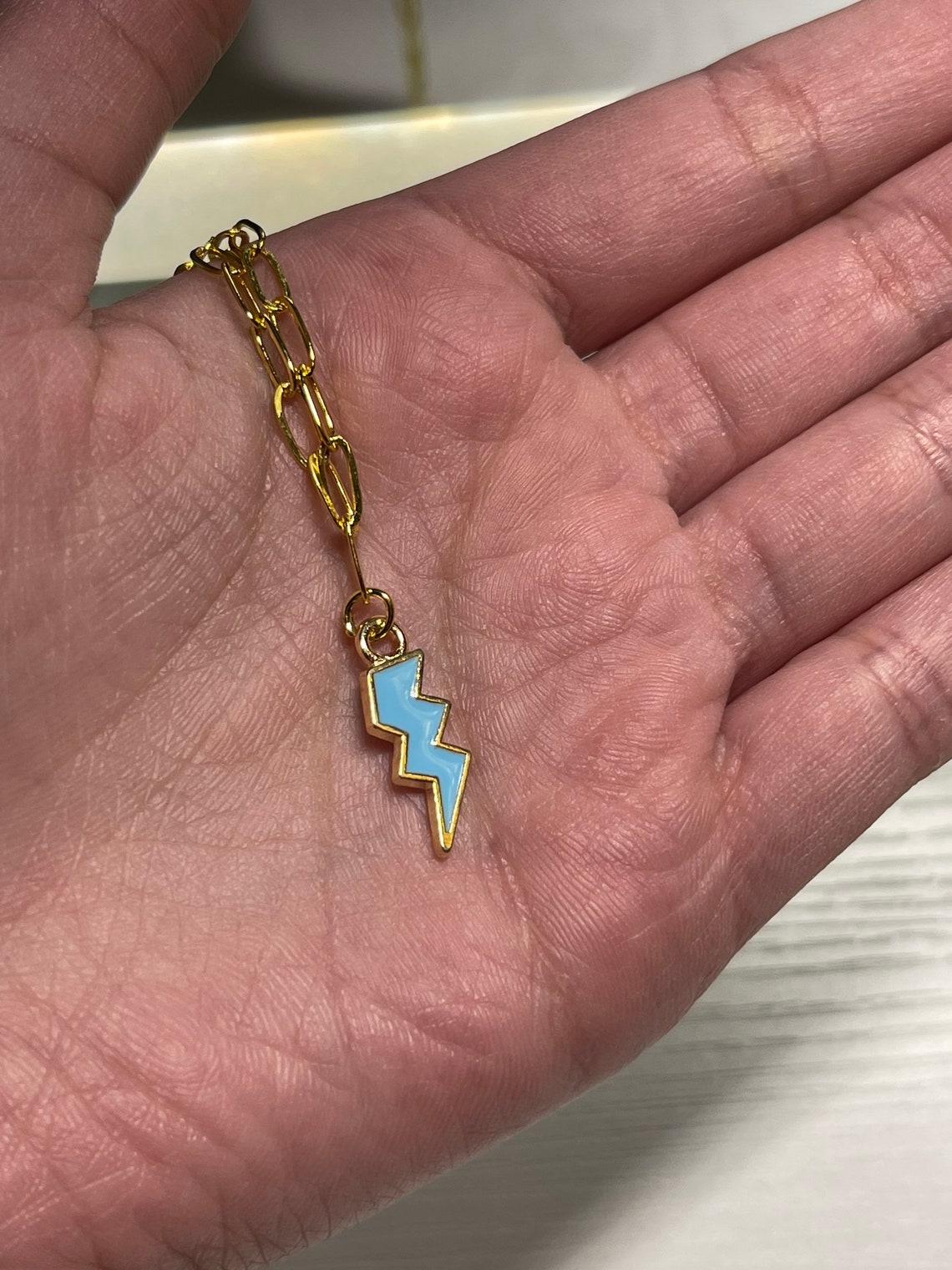 Blue Lightning Bolt Paper Chain Necklace Preppy Necklace Etsy