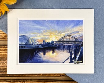 Tyne Bridge print | Newcastle print | Newcastle birthday gift | River Tyne painting | Newcastle painting | mounted art print | Geordie gift