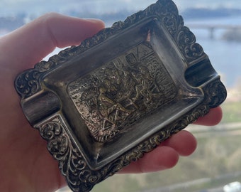 Hans Jensen Silver Plate Repousse Ashtray, Made in Denmark With