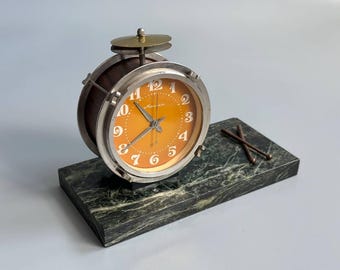 Rare horloge à tambour soviétique vintage Molnija, support en marbre, horloge de table/cheminée URSS, en pierre, décoration de bureau, cadeau rétro