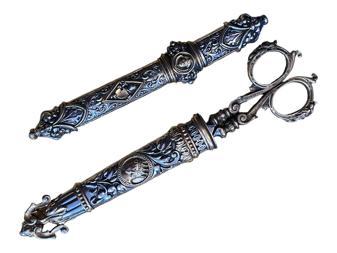 Antique Brass Scissors in Matching Sheath Antique Steel Blade Etsy