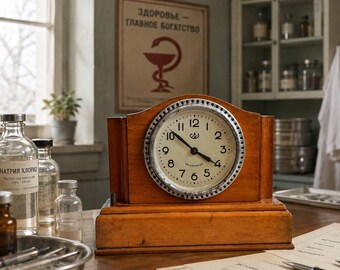 Horloge Mayak soviétique vintage rare, horloge de bureau mécanique URSS, horloge de table en bois des années 1950-1960, pièce de collection soviétique antique