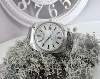 Montre Citizen automatique vintage 21 rubis Eagle 7 pour homme, bracelet Japon, jour et date, acier inoxydable, années 1970-1980, mécanique, rétro, fonctionnelle.