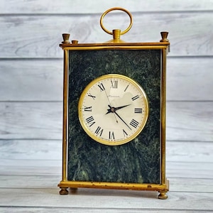 Green Soviet Vintage Mechanical Desk Clock MOLNIJA USSR 1960s Restored Mantel Table Clock Working Original Rare USSR Decor