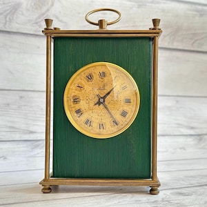 Green Soviet Vintage Mechanical Desk Clock MOLNIJA USSR 1960s Restored Mantel Table Clock Working Original Rare USSR Decor