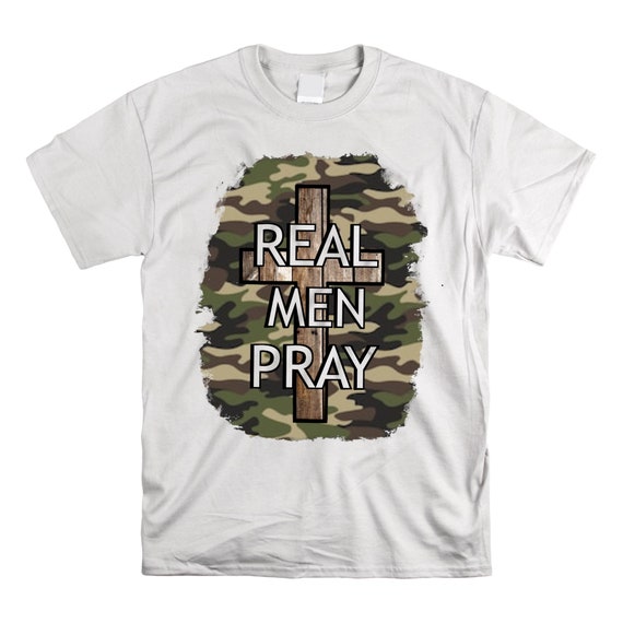 Christian wear men t shirt, Real Men Pray, Christian apparel, Pastor gift, Plus size Christian shirts, Gospel Ministry cross camo shirt