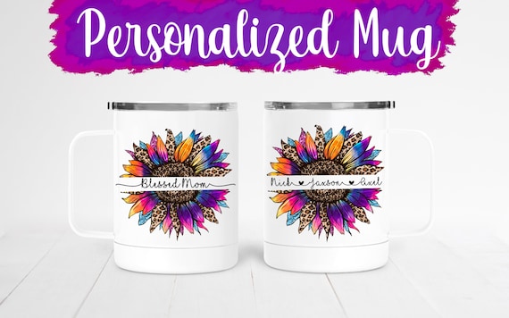 Personalized Travel Mug for Mom, Pretty mug for mom or grandma, Mother’s Day gift, Gift for mom, Gift for Grandma, Mug with lid and handle