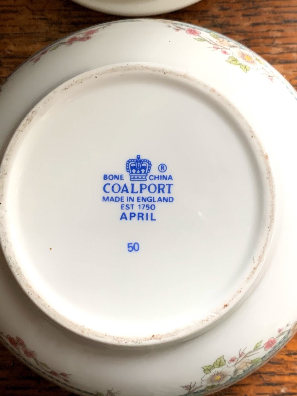 Coalport Bone China Trinket Box 'april' Pattern With Lid Blue Green