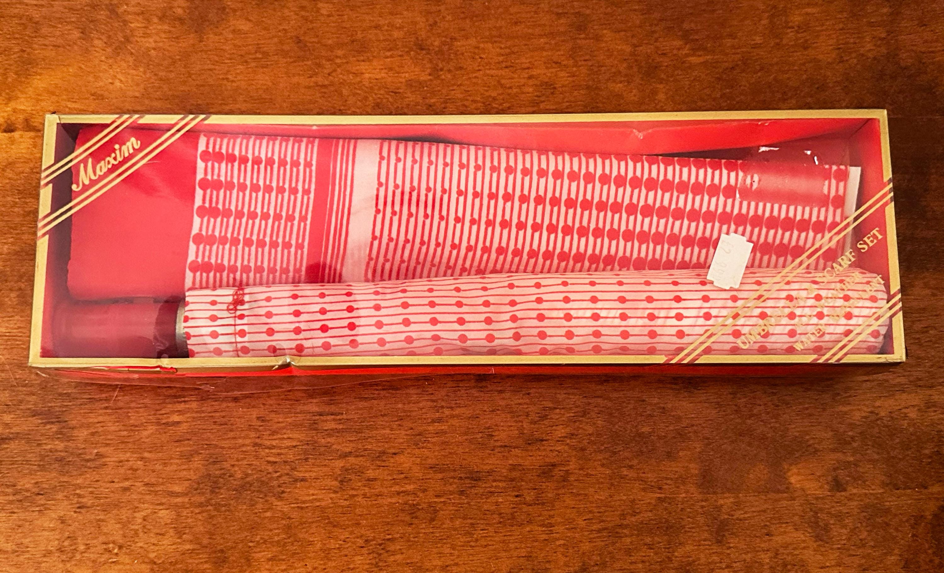 Retro Maxim Umbrella & Scarf Set Red White in Original Box