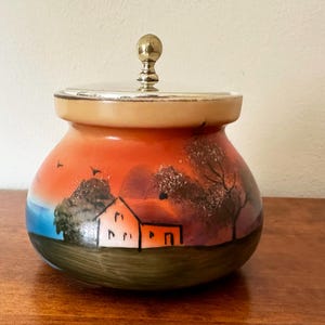 Hand Painted Vintage Jam Pot with EPNS Silver Lid