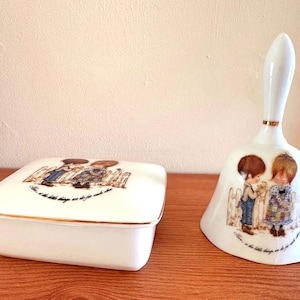 Petticoats & Pantaloons Porcelain Hand Bell and Trinket Box by Roth 1970s