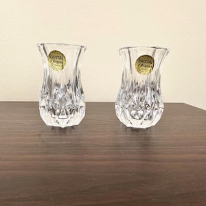Pair of Vintage Crystal d&#39;Arques Bud Vases Cut Glass