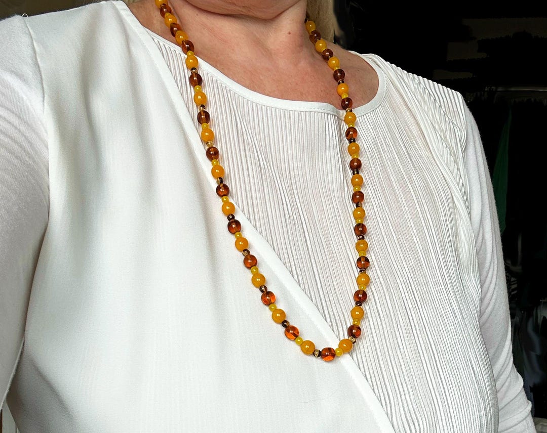 Collier Ras Du Cou Vintage En Perles De Verre Marron - Bijou Occasion Rétro Années 70/80