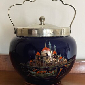 1930s Empire Ware Gondola Blue Biscuit Barrel / Cookie Jar
