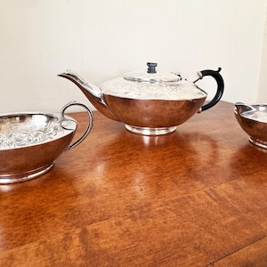 Vintage EPBM Silver Plated Tea Set by WJ Myatt & Co – Teapot, Milk Jug, Sugar Bowl – Birmingham, England
