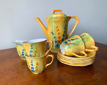 Rare J&G Meakin Sol / Johnson Bros Pareek Art Deco Sunshine Pattern Part Coffee Set