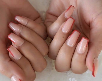 pix Lined French Coffin Nails Short short coffin nails etsy