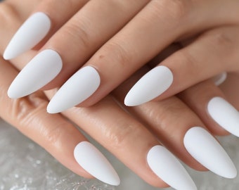 Long White Almond Acrylic Nails - Goimages Online