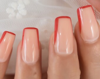 Red French Nails Etsy